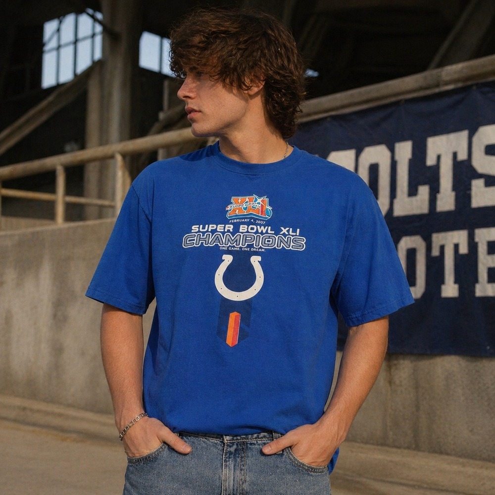 Vintage Indianapolis Colts Super Bowl XLI Champions T Shirt NFL Mens XL 2007 Tee